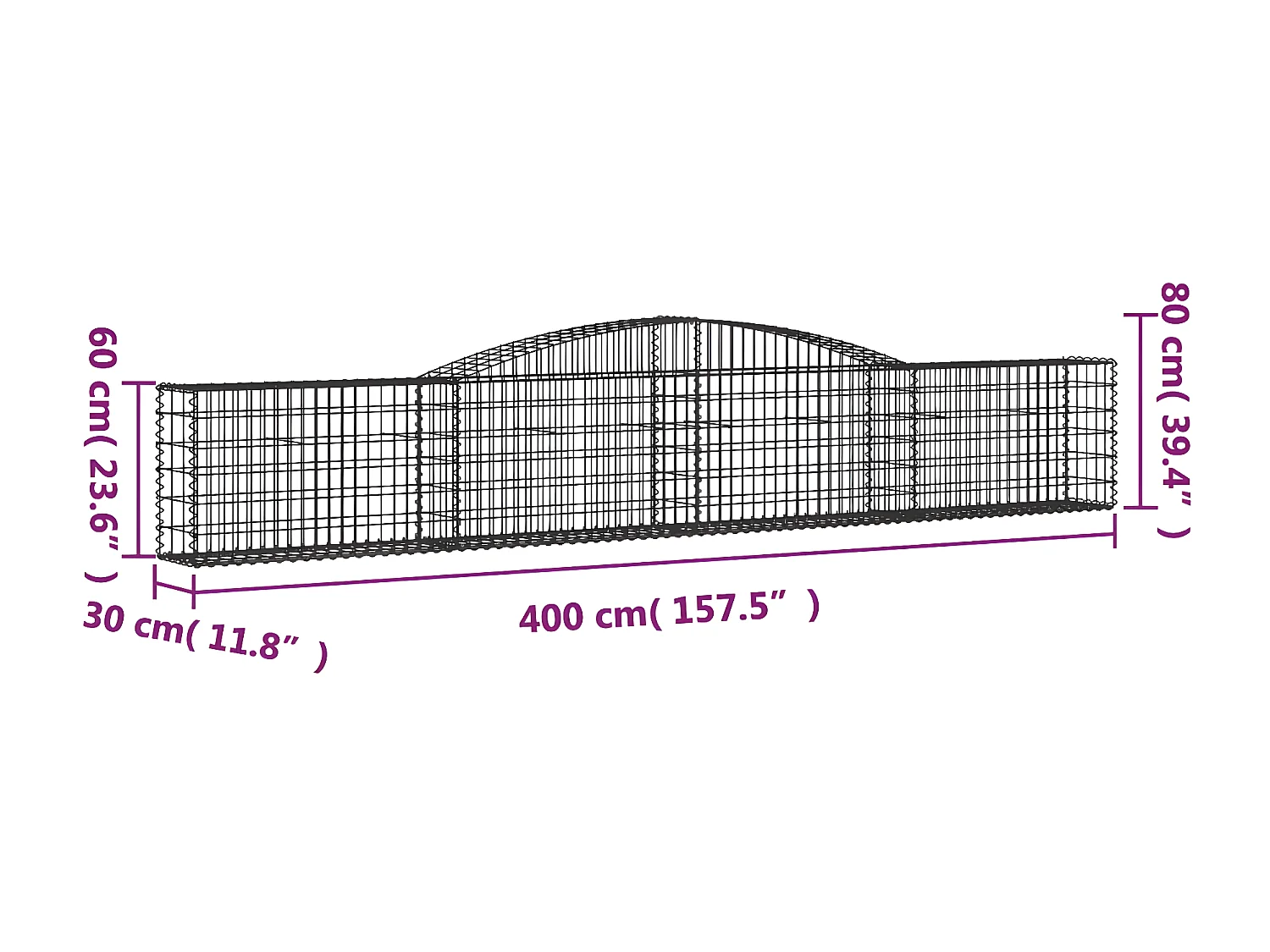 Paniers à gabions arqués 20 pièces 400x30x60/80 cm Fer galvanisé