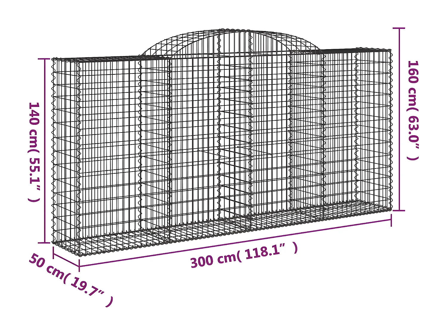 Paniers à gabions arqués 20 pièces 300x50x140/160 cm fer galvanisé