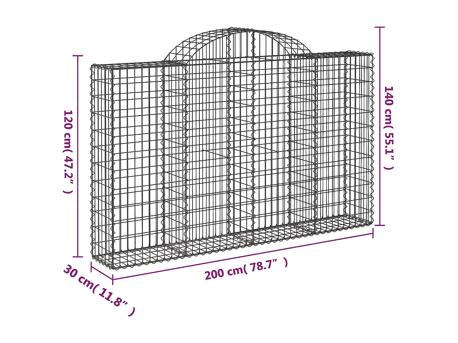 Panier de gabions arqué 200x30x120/140 cm Fer galvanisé