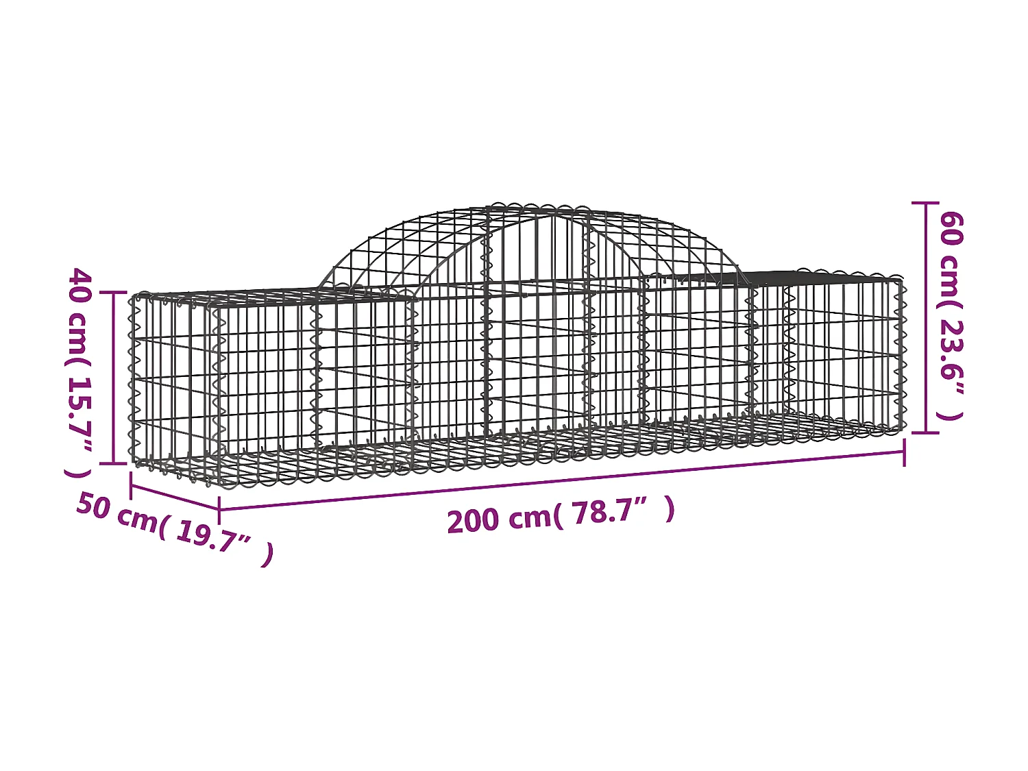 Paniers à gabions arqués 50 pièces 200x50x40/60 cm fer galvanisé