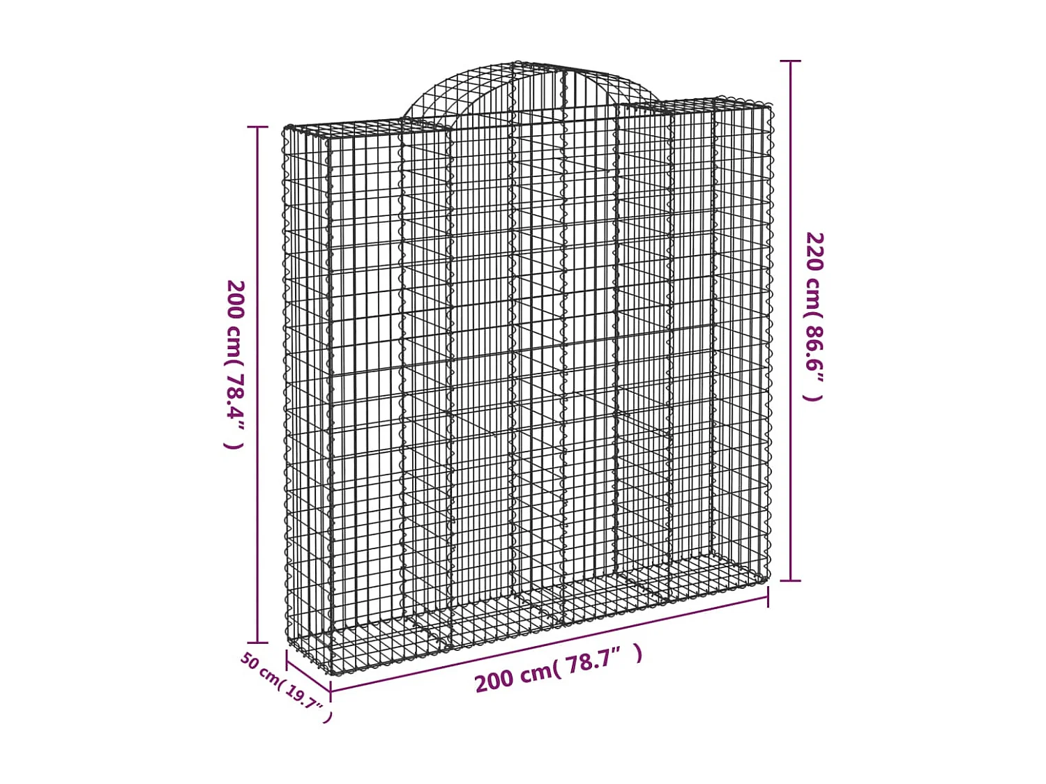 Paniers à gabions arqués 10 pièces 200x50x200/220 cm Fer galvanisé