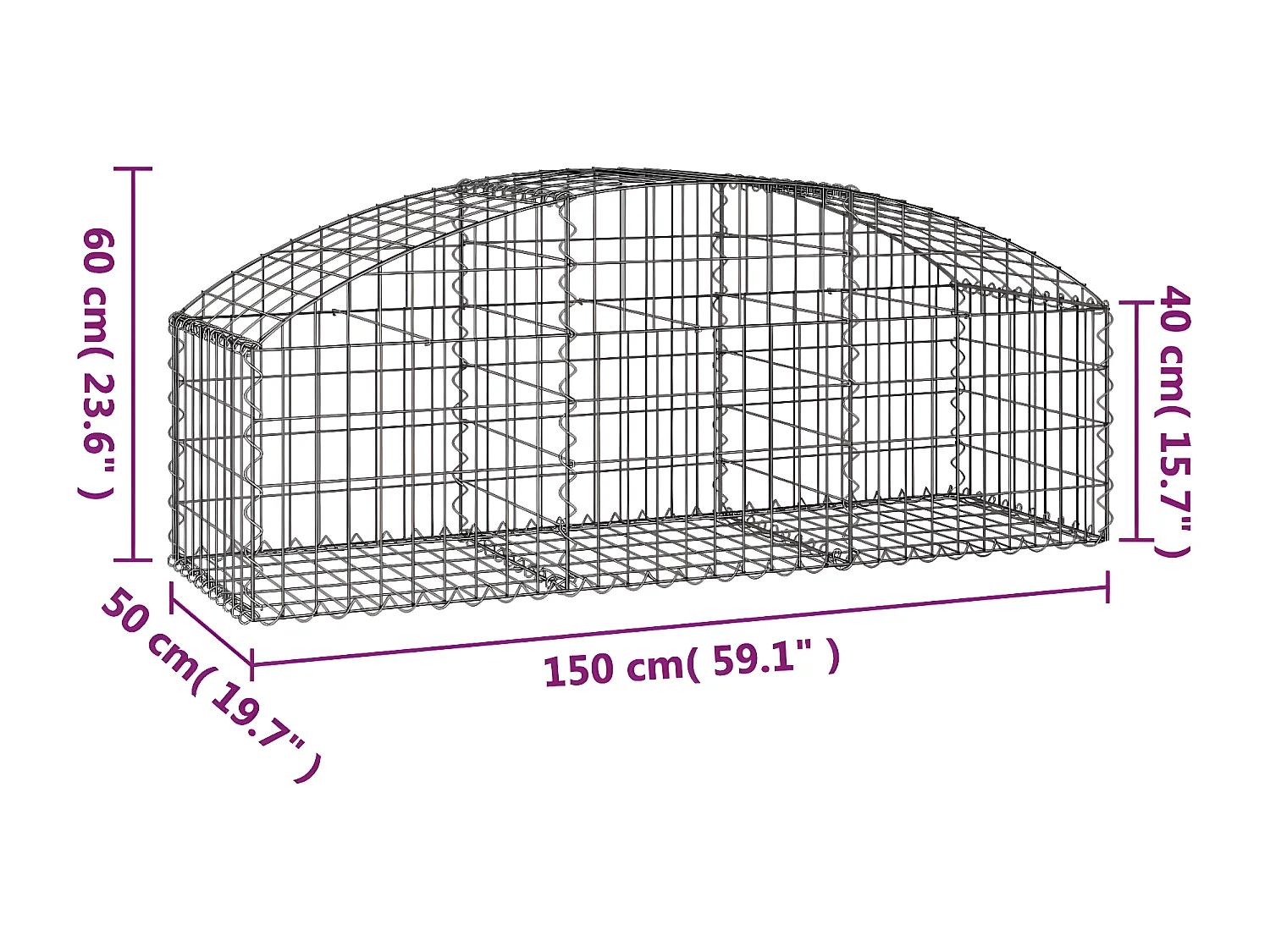 Panier de gabions arqué 150x50x40/60 cm Fer galvanisé
