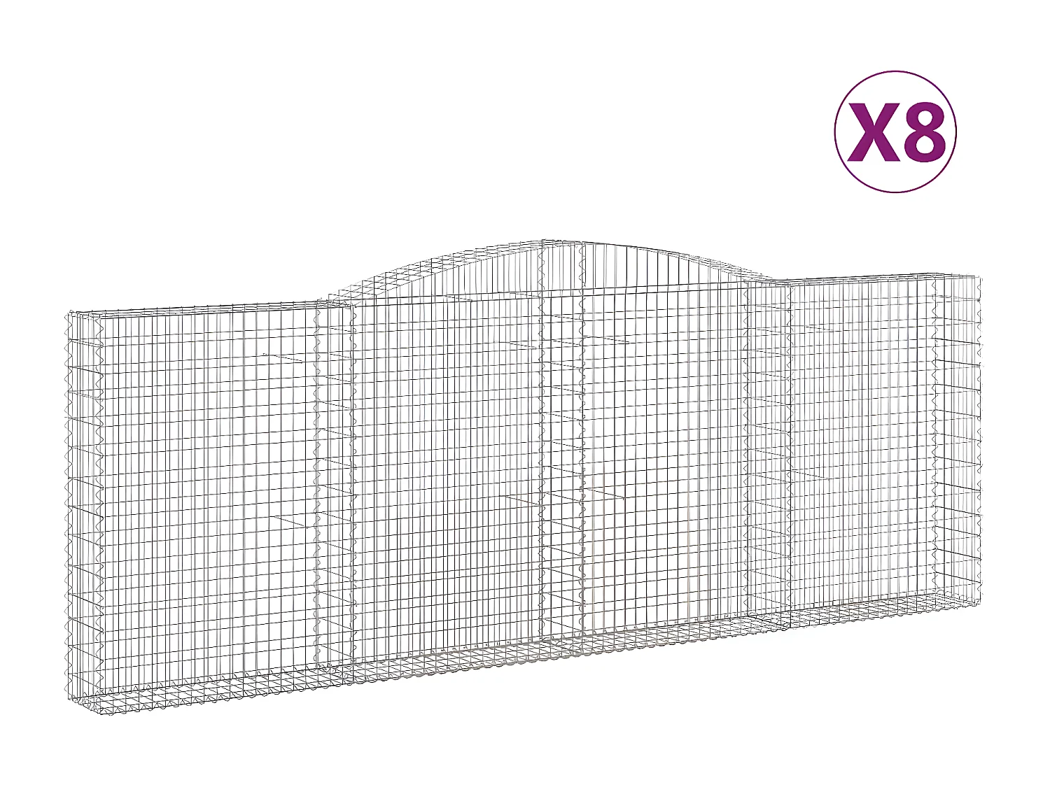 Paniers à gabions arqués 8 pièces 400x30x140/160 cm Fer galvanisé