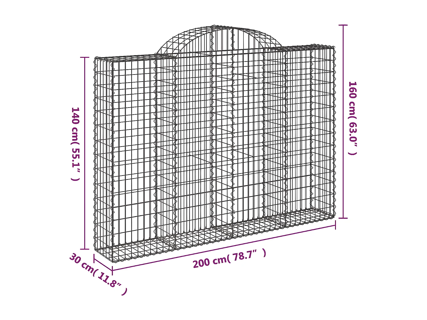 Paniers à gabions arqués 18 pièces 200x30x140/160 cm Fer galvanisé