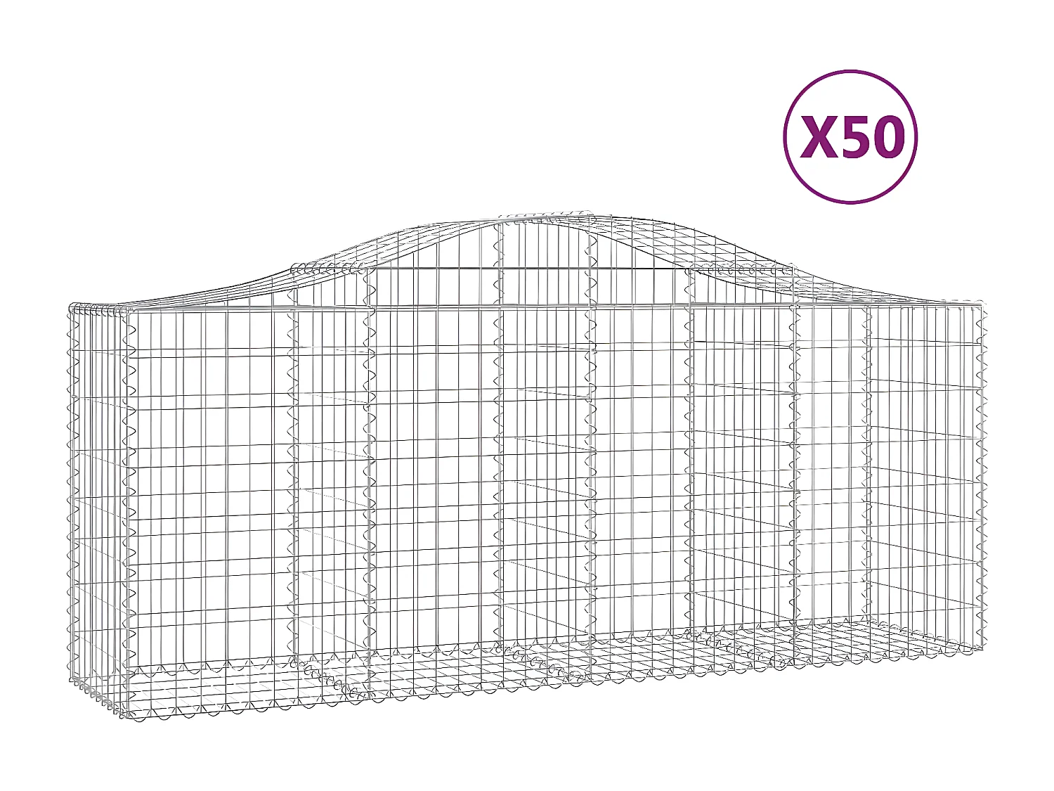 Paniers à gabions arqués 50 pièces 200x50x80/100 cm Fer galvanisé