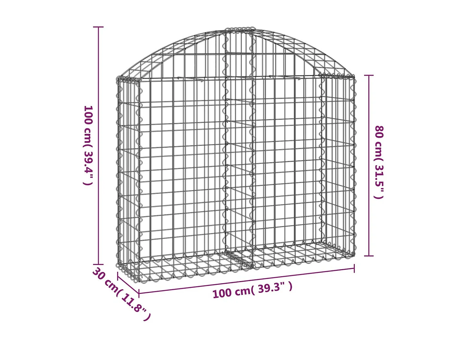 Panier de gabions arqué 100x30x80/100 cm Fer galvanisé