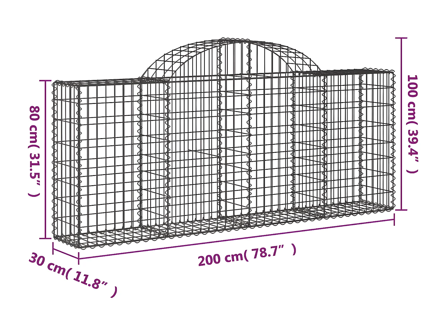 Panier de gabions arqué 200x30x80/100 cm Fer galvanisé
