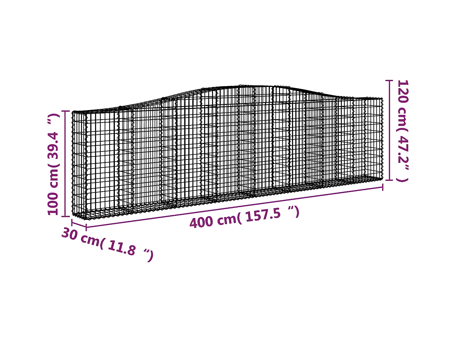 Paniers à gabions arqués 5 pièces 400x30x100/120 cm Fer galvanisé