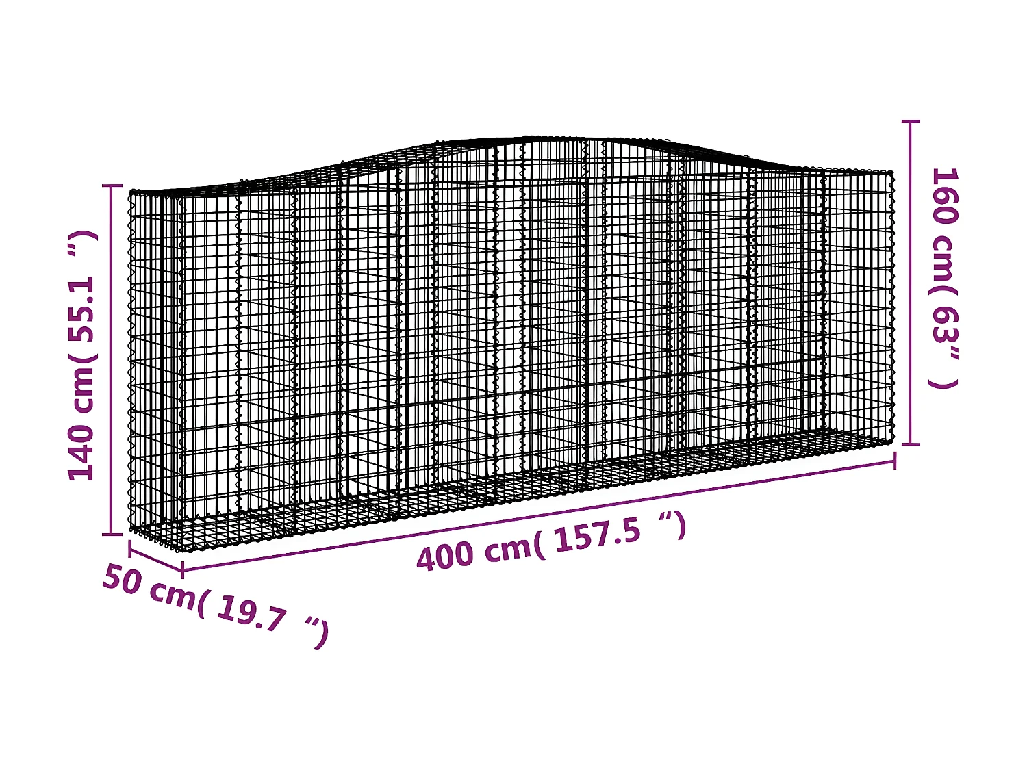 Paniers à gabions arqués 25 pièces 400x50x140/160 cm Fer galvanisé