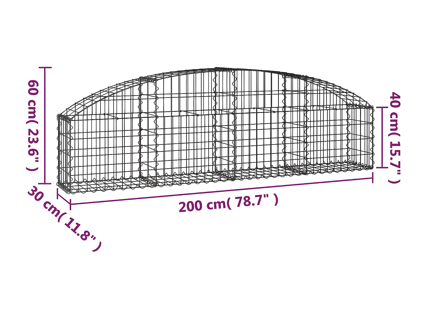 Panier de gabions arqué 200x30x40/60 cm Fer galvanisé