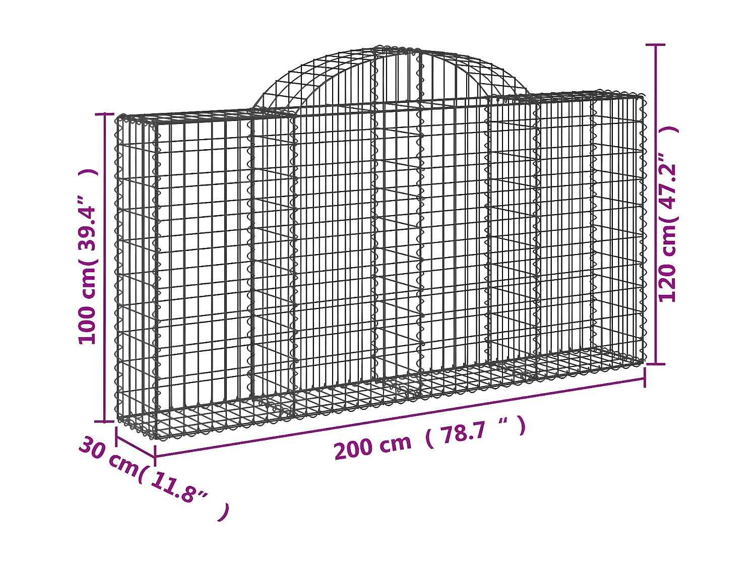 Paniers à gabions arqués 25 pièces 200x30x100/120 cm Fer galvanisé