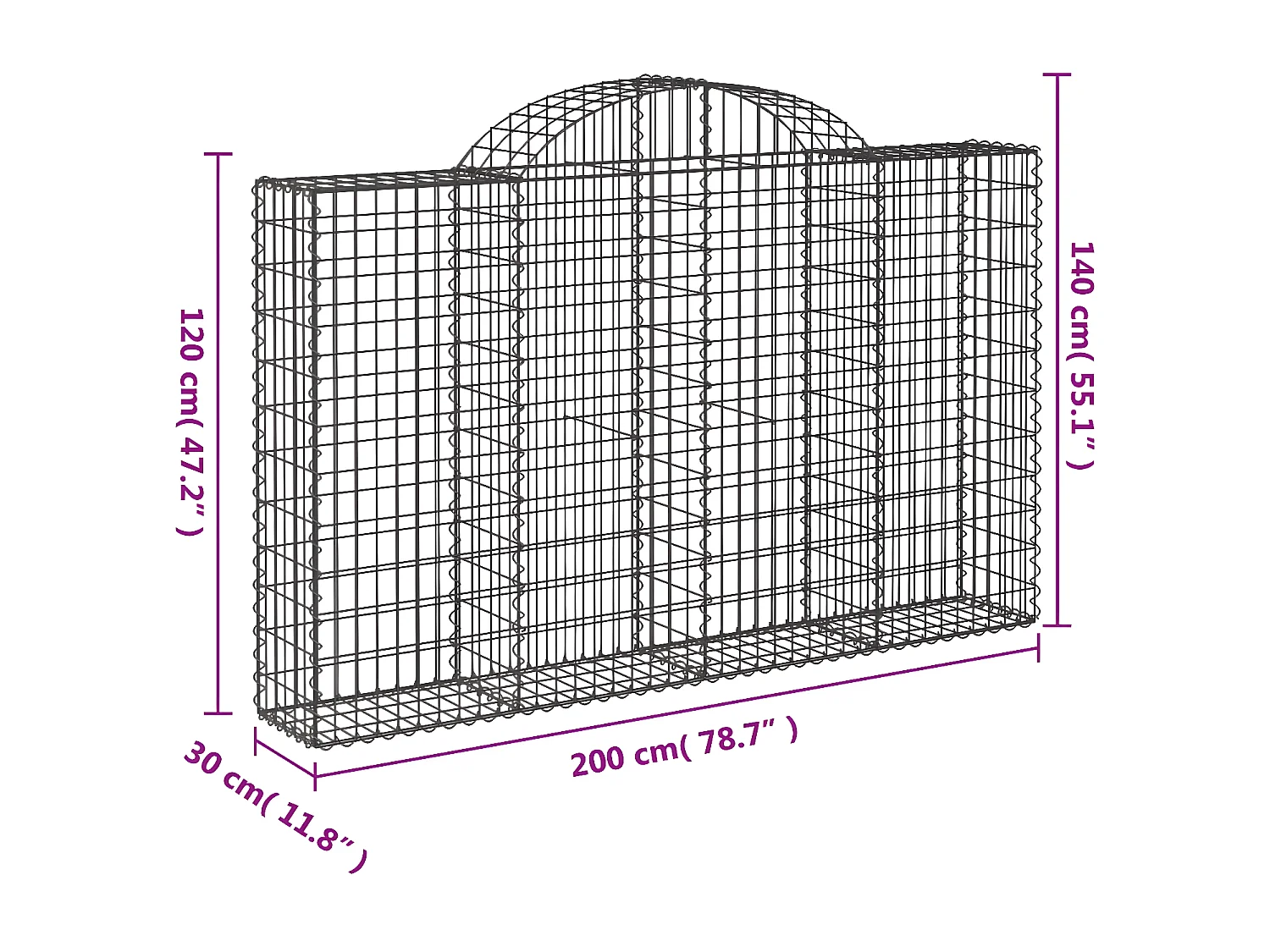 Cestas de gaviones 7 unidades forma de arco hierro 200x30x120/140 cm