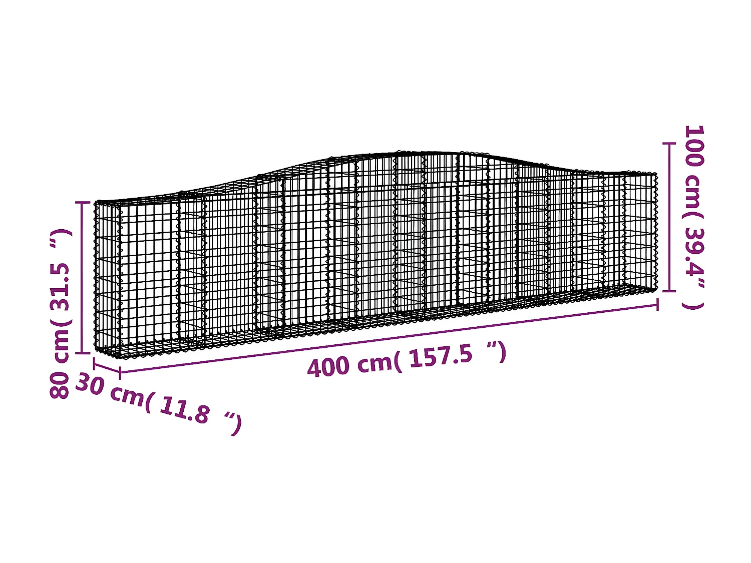 Panier de gabions arqué 400x30x80/100 cm Fer galvanisé