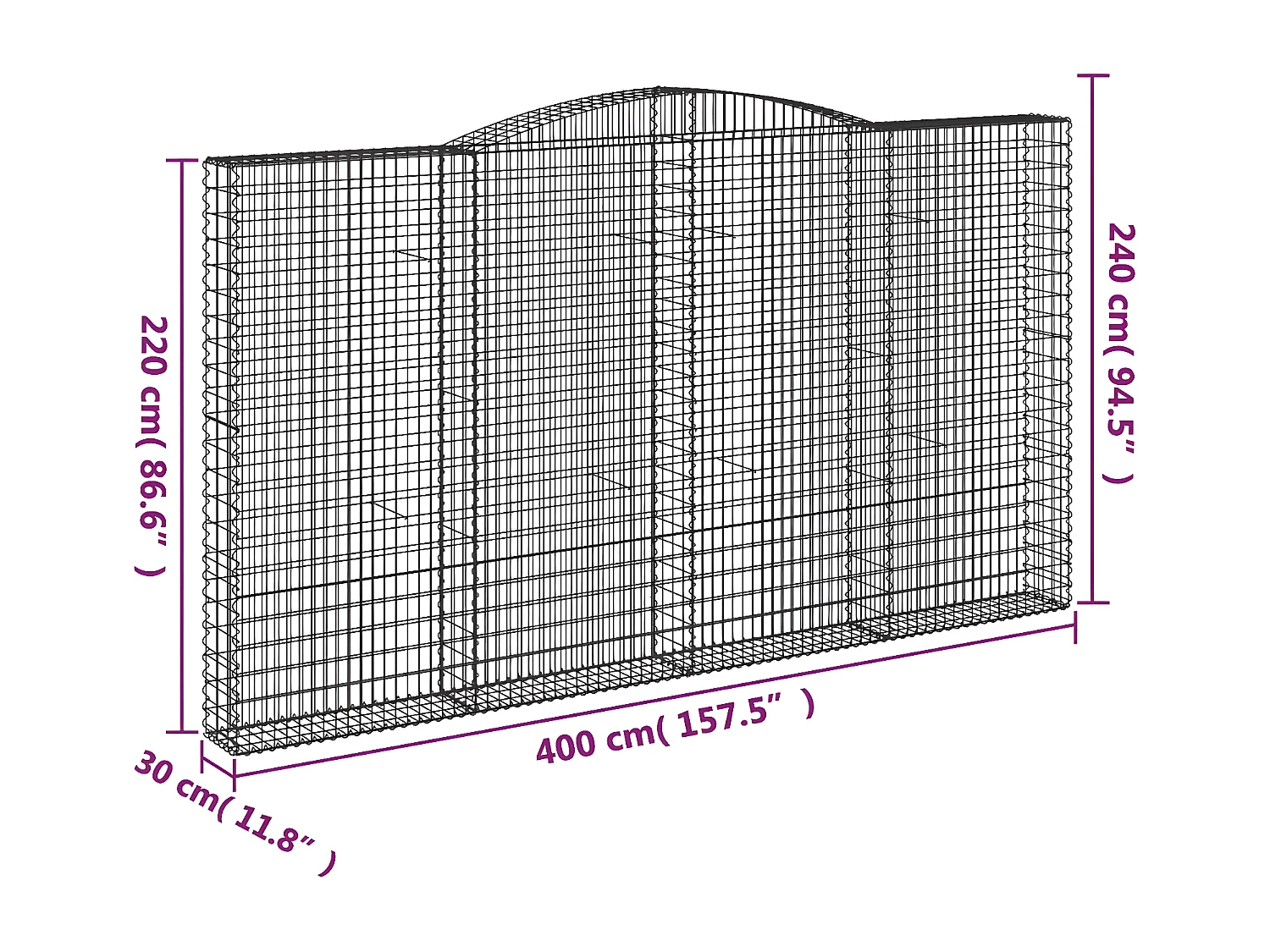 Paniers à gabions arqués 8 pièces 400x30x220/240 cm Fer galvanisé