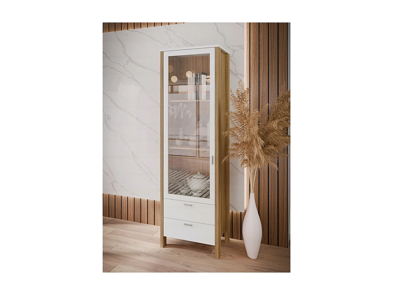 Colonne vitrée réversible H. 200 cm décor gris clair / chêne - DEVONNE