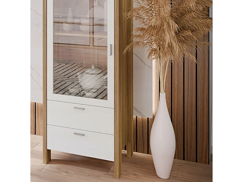 Colonne vitrée réversible H. 200 cm décor gris clair / chêne - DEVONNE