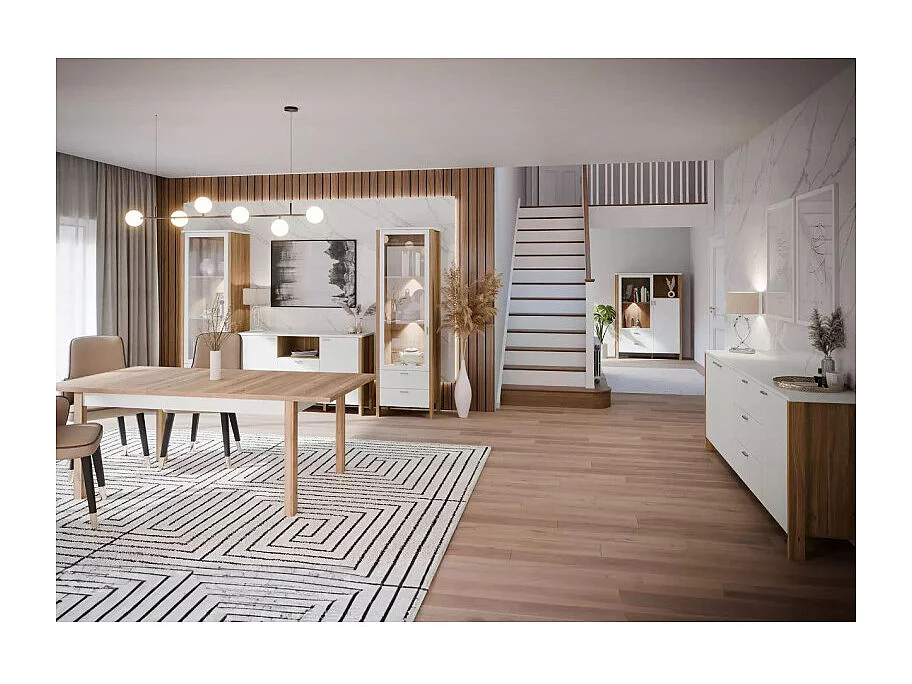 Colonne vitrée réversible H. 200 cm décor gris clair / chêne - DEVONNE