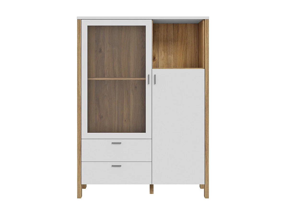 Armoirette vitrée H. 152 cm avec décor gris clair et chêne - DEVONNE