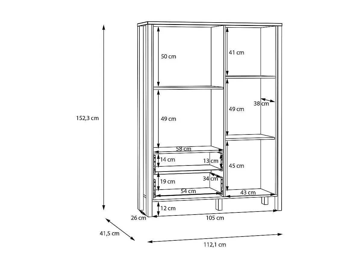 Armoirette vitrée H. 152 cm avec décor gris clair et chêne - DEVONNE