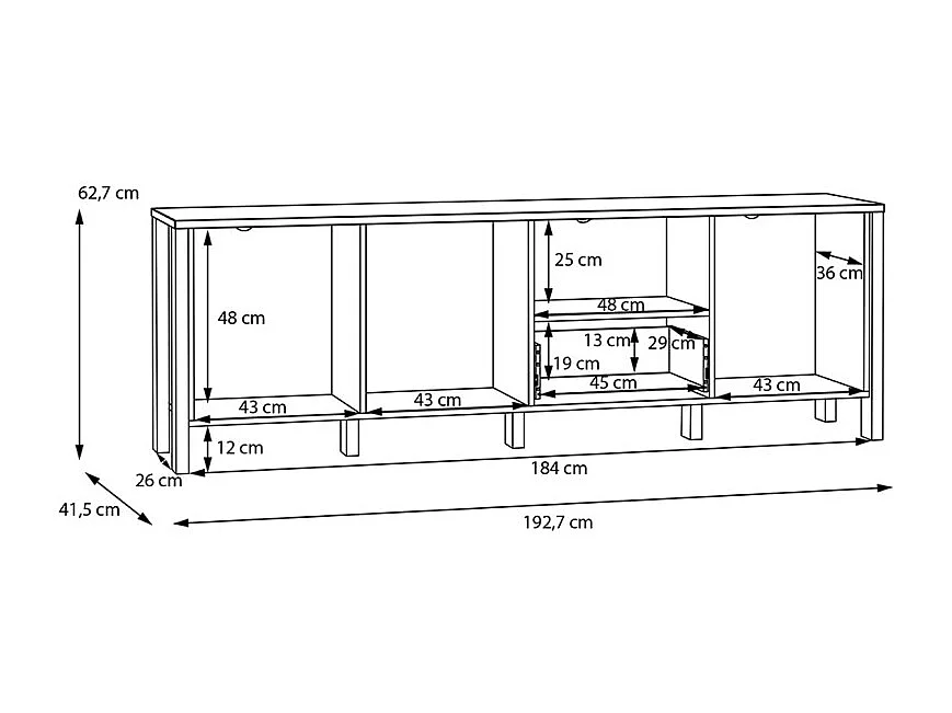 Meuble TV L. 193 cm avec décor gris clair et chêne - DEVONNE