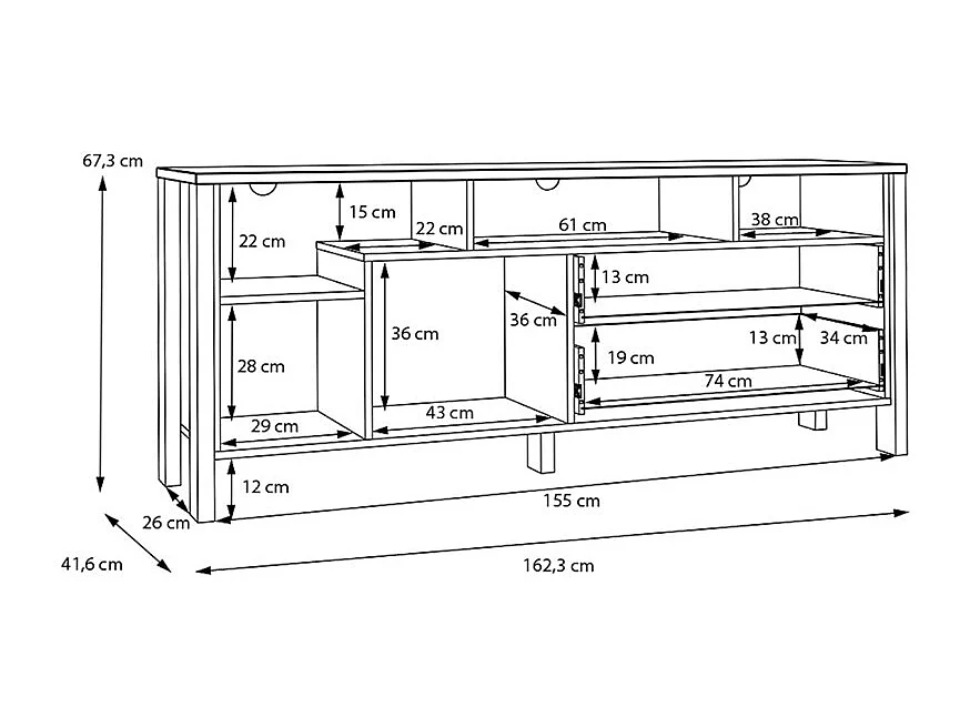 Meuble TV L. 162 cm avec décor gris clair et chêne - DEVONNE