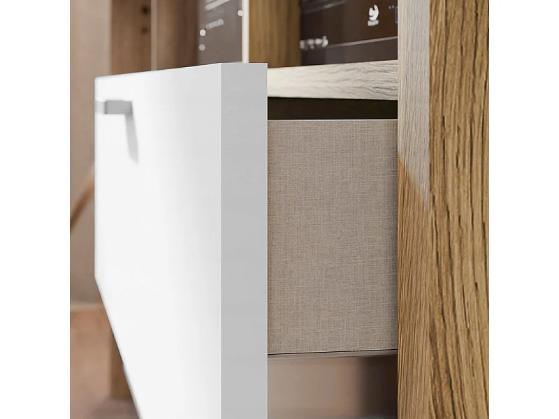 Meuble TV L. 162 cm avec décor gris clair et chêne - DEVONNE