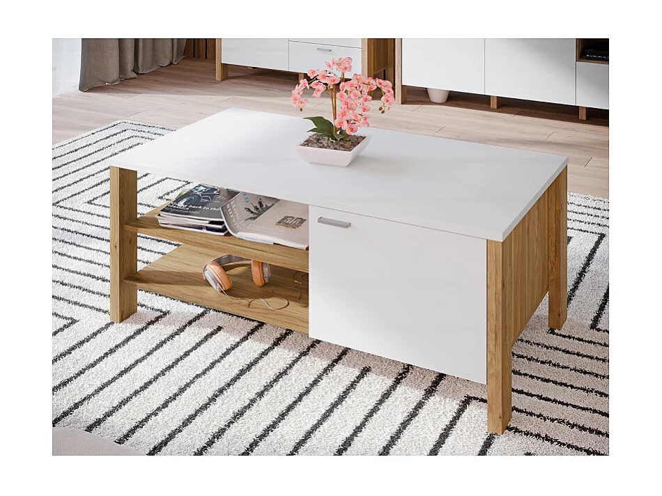 Table basse L. 110 cm avec décor gris clair et chêne - DEVONNE