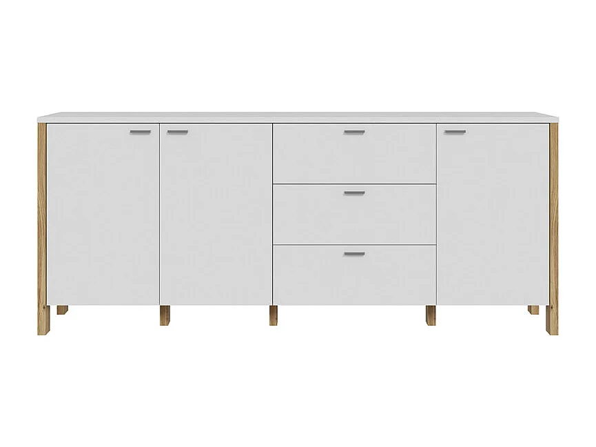 Buffet L. 208 cm décor gris clair / chêne et poignées métal - DEVONNE