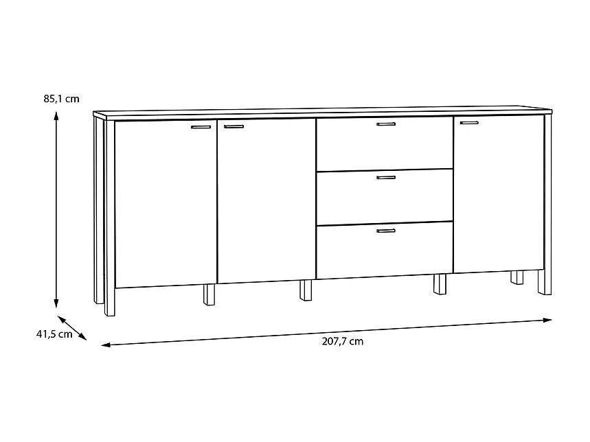 Buffet L. 208 cm décor gris clair / chêne et poignées métal - DEVONNE