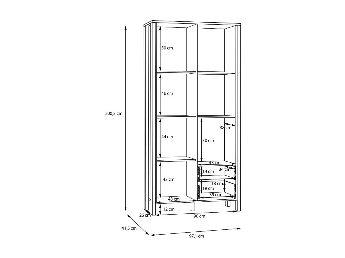 Vaisselier vitré H. 200 cm avec décor gris clair et chêne - DEVONNE