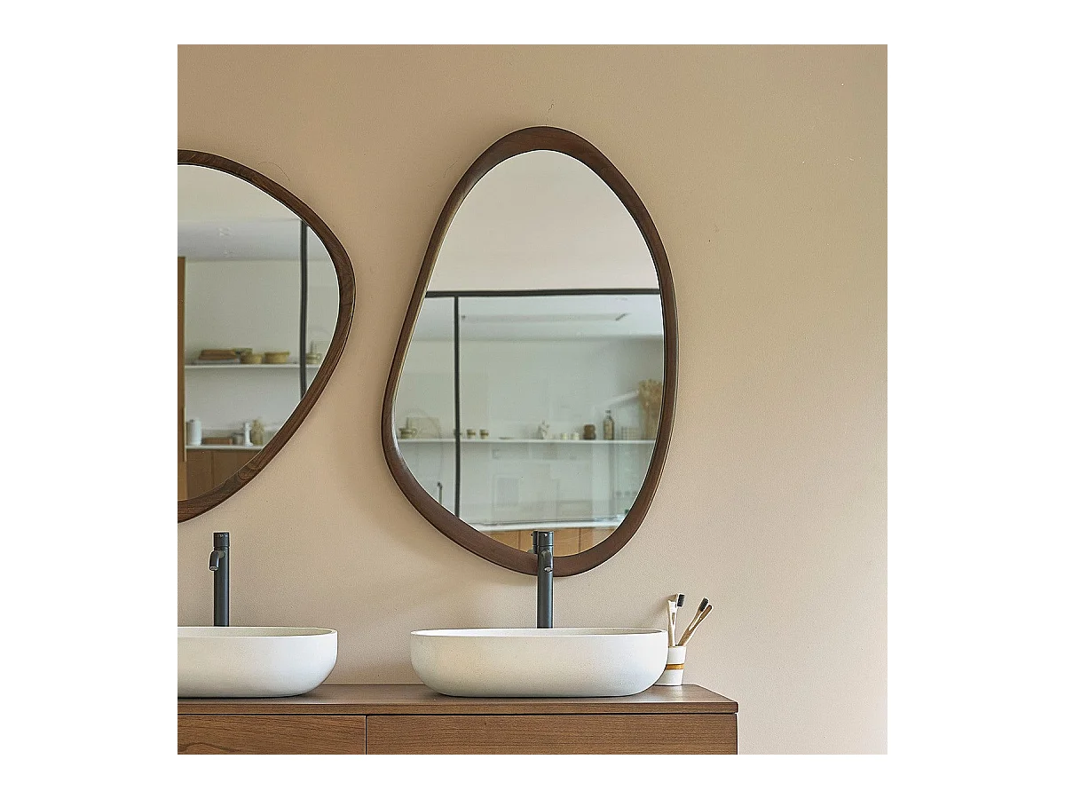 Miroir organique en mindi massif finition noyer 60x90 cm