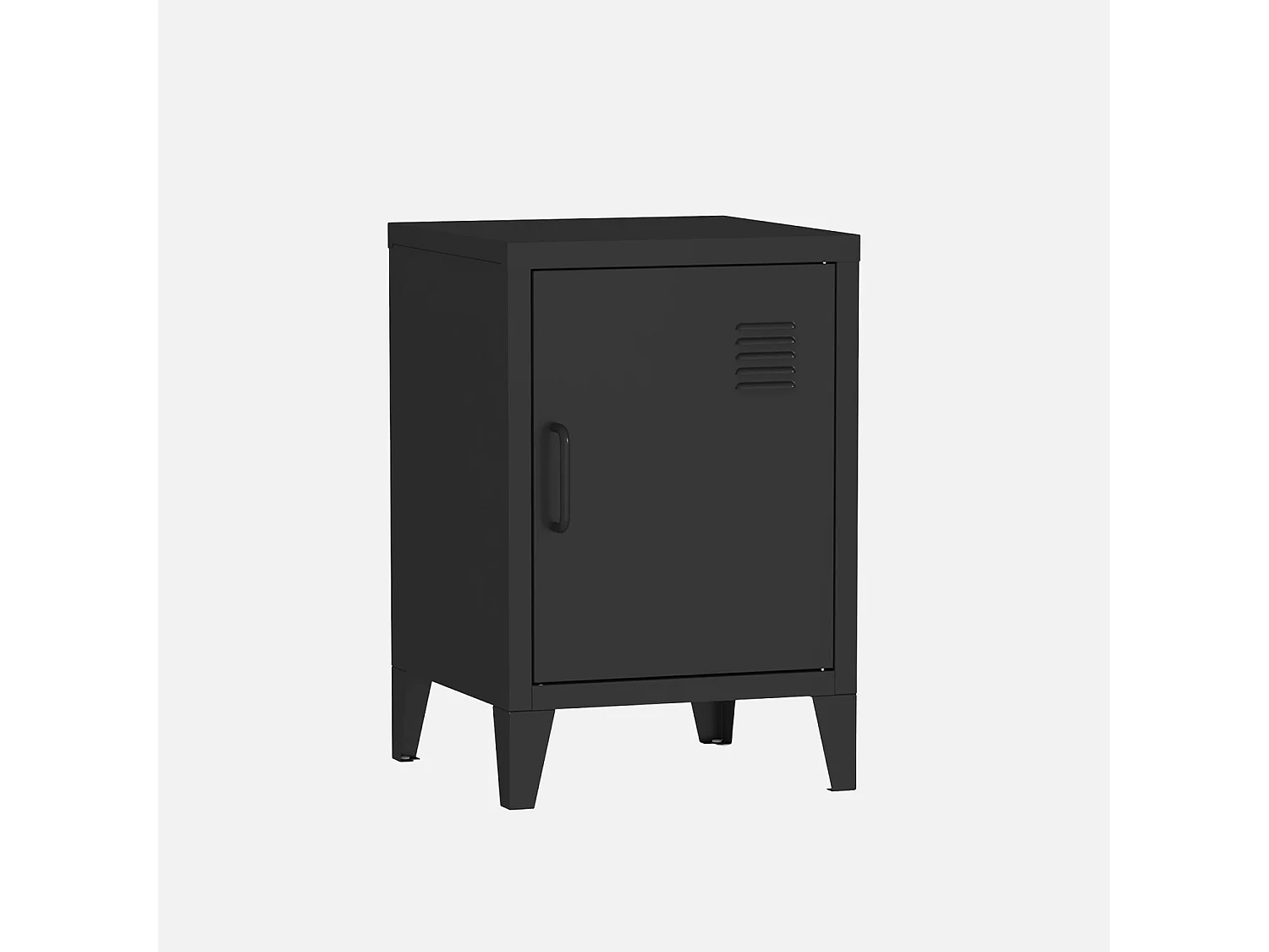 Table de chevet en acier noir. 1 porte. casier. chambre enfant