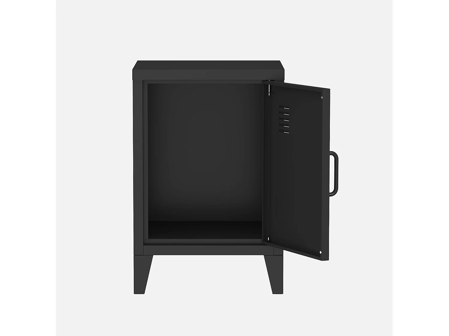 Table de chevet en acier noir. 1 porte. casier. chambre enfant