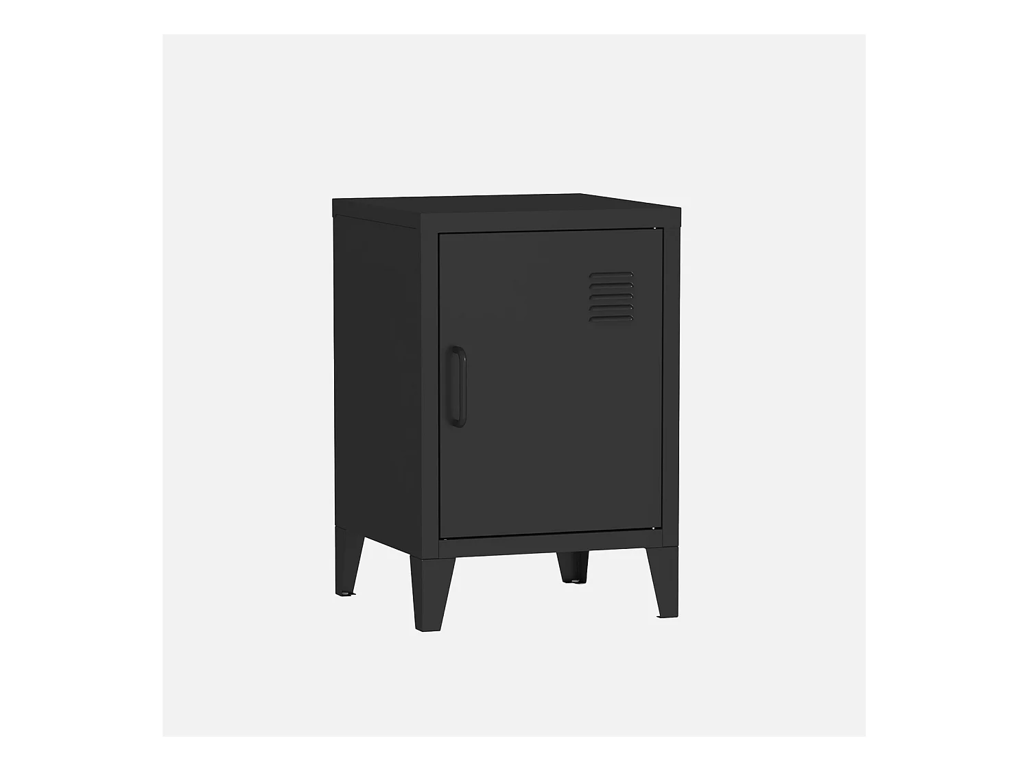 Table de chevet en acier noir. 1 porte. casier