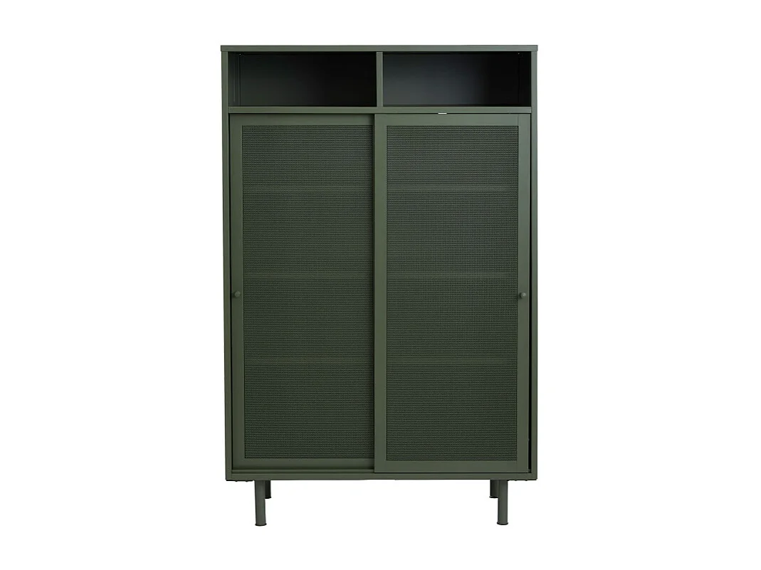 Kiso - Vaisselier 2 portes, 2 niches en métal H140cm - Vert olive