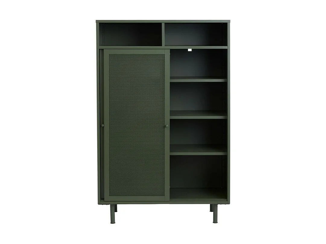 Kiso - Vaisselier 2 portes, 2 niches en métal H140cm - Vert olive