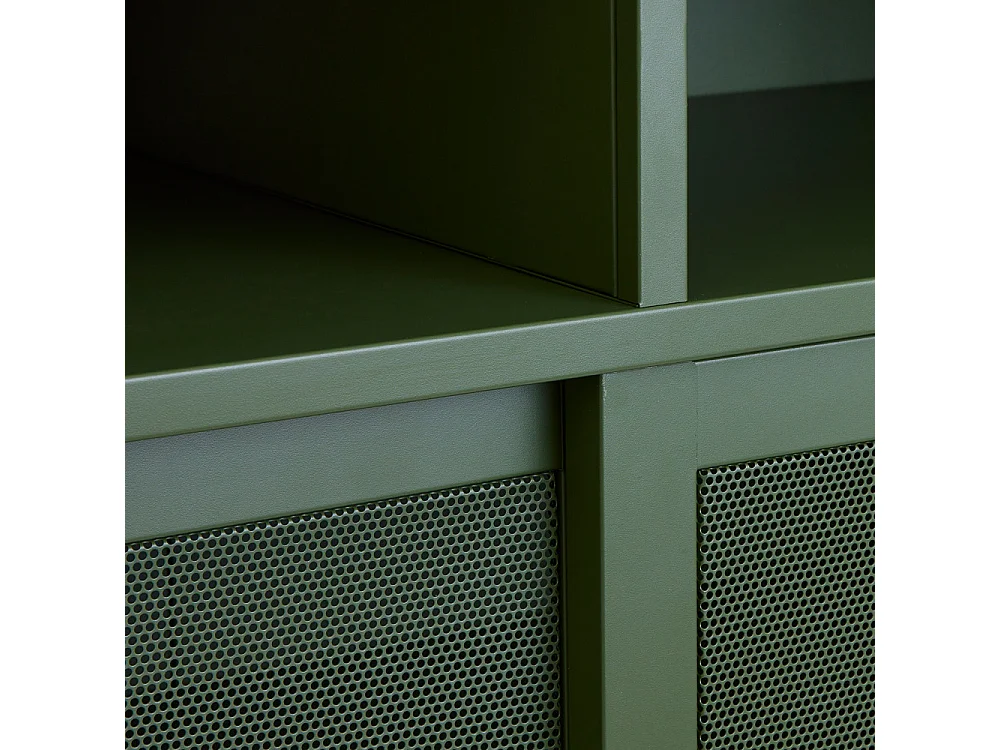 Kiso - Vaisselier 2 portes, 2 niches en métal H140cm - Vert olive