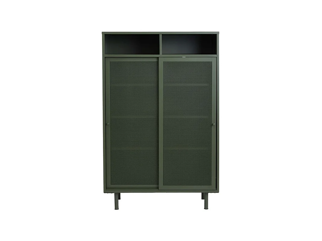 Kiso - Vaisselier 2 portes, 2 niches en métal H140cm - Vert olive