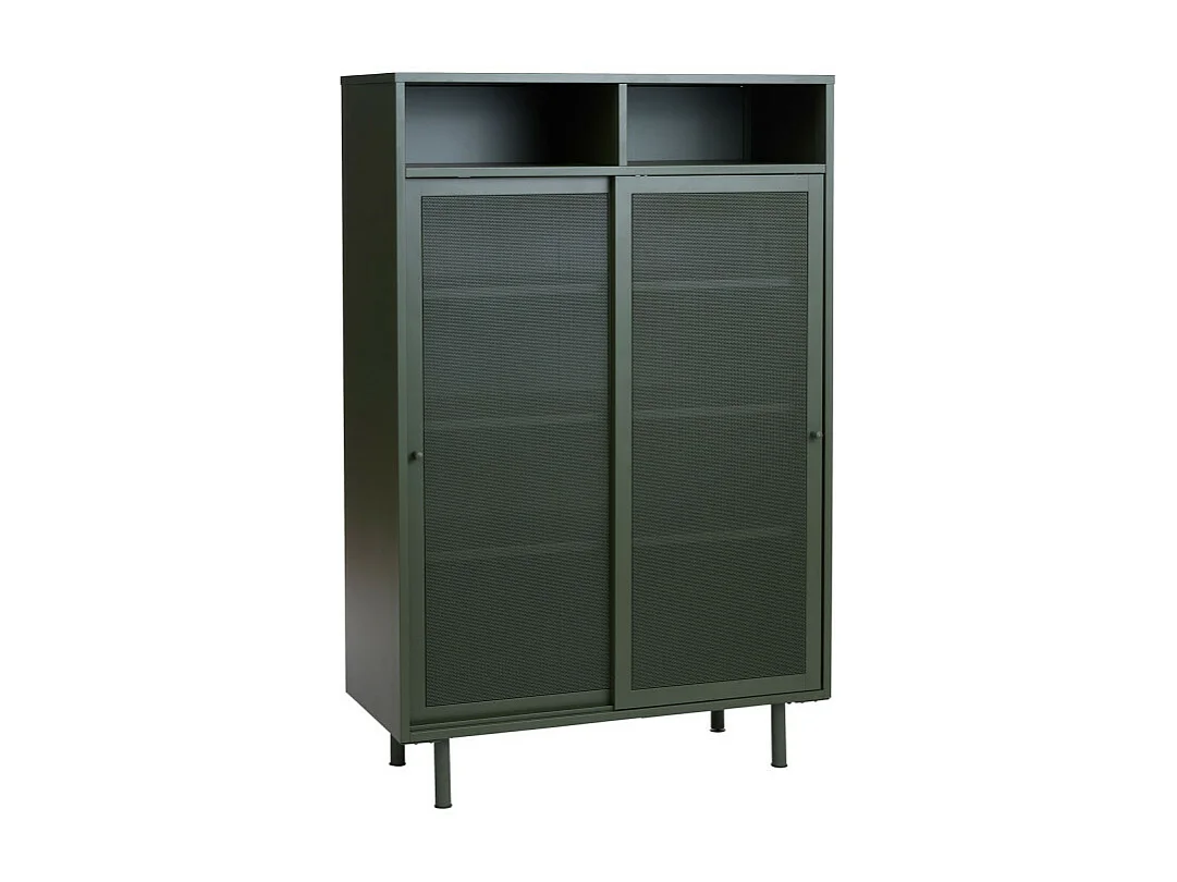 Kiso - Vaisselier 2 portes, 2 niches en métal H140cm - Vert olive