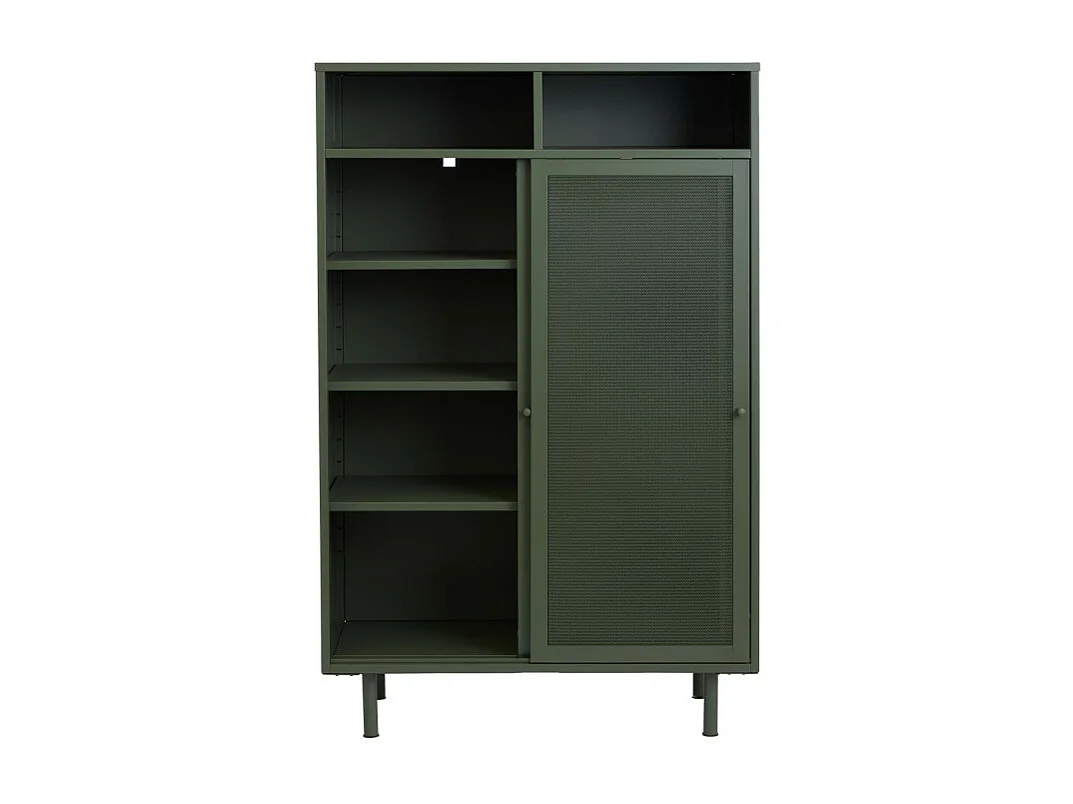 Kiso - Vaisselier 2 portes, 2 niches en métal H140cm - Vert olive