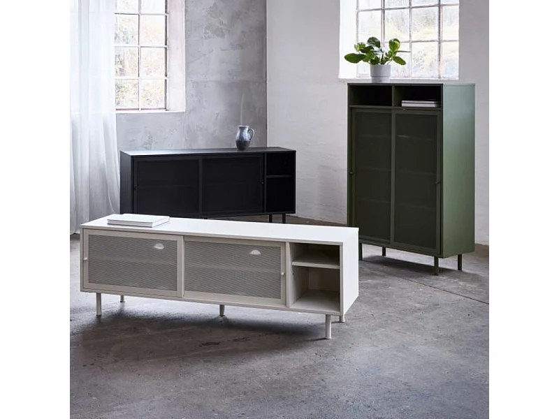 Kiso - Vaisselier 2 portes, 2 niches en métal H140cm - Noir