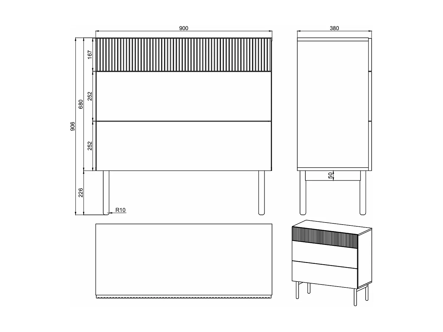 Ladekast - 90 cm - 3 laden - Kleur Portland essenhout - NOLIE