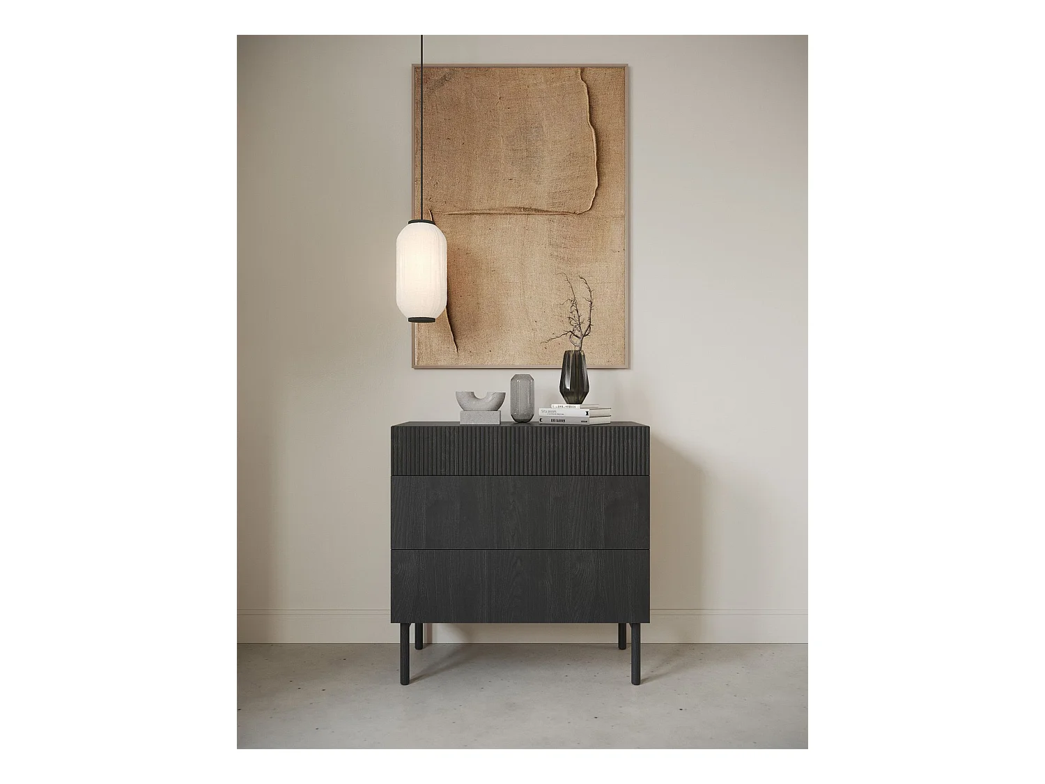 Commode - 90 cm - 3 tiroirs - couleur du bois de frêne Portland - NOLIE