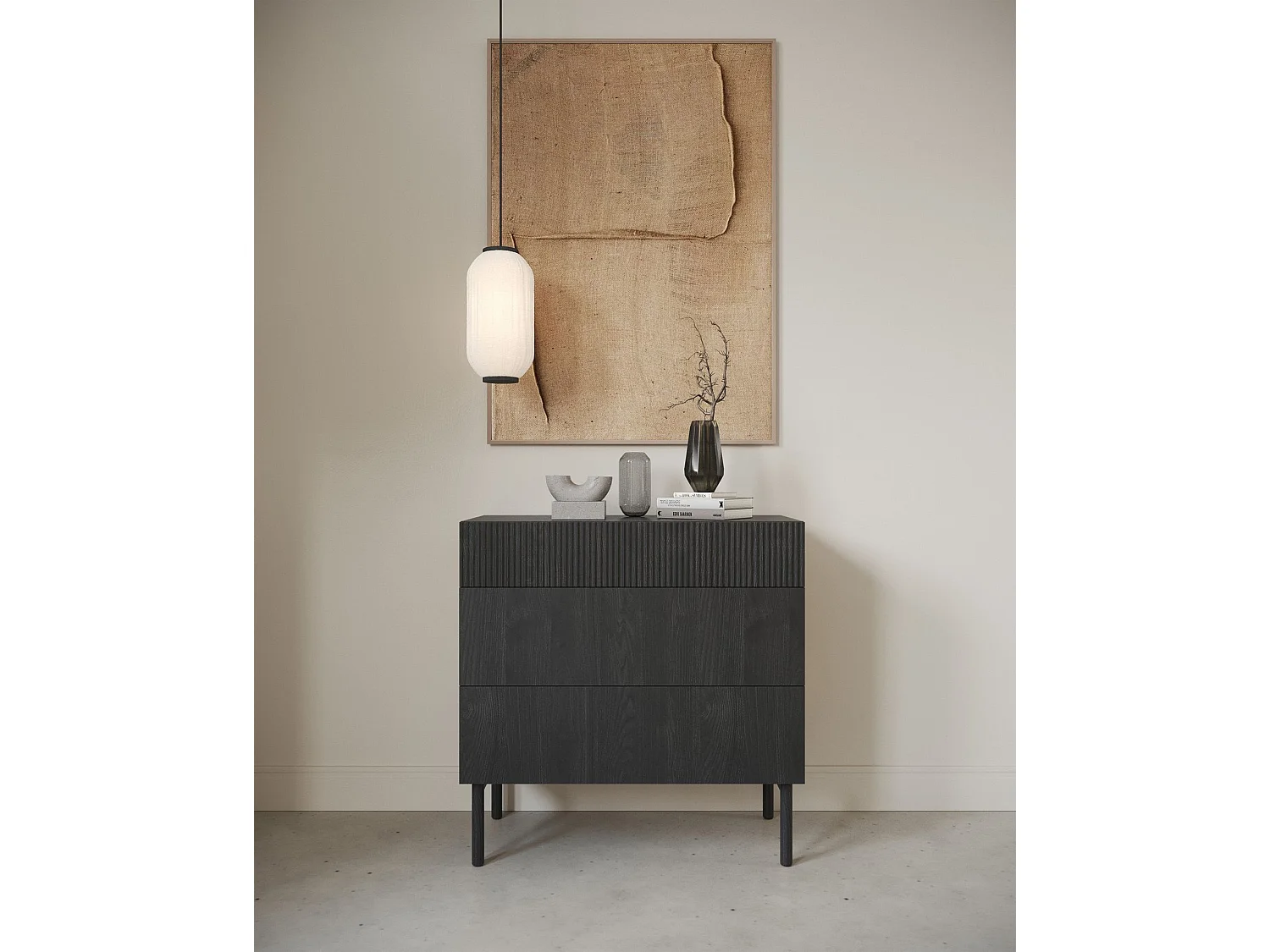 Commode - 90 cm - 3 tiroirs - couleur du bois de frêne Portland - NOLIE