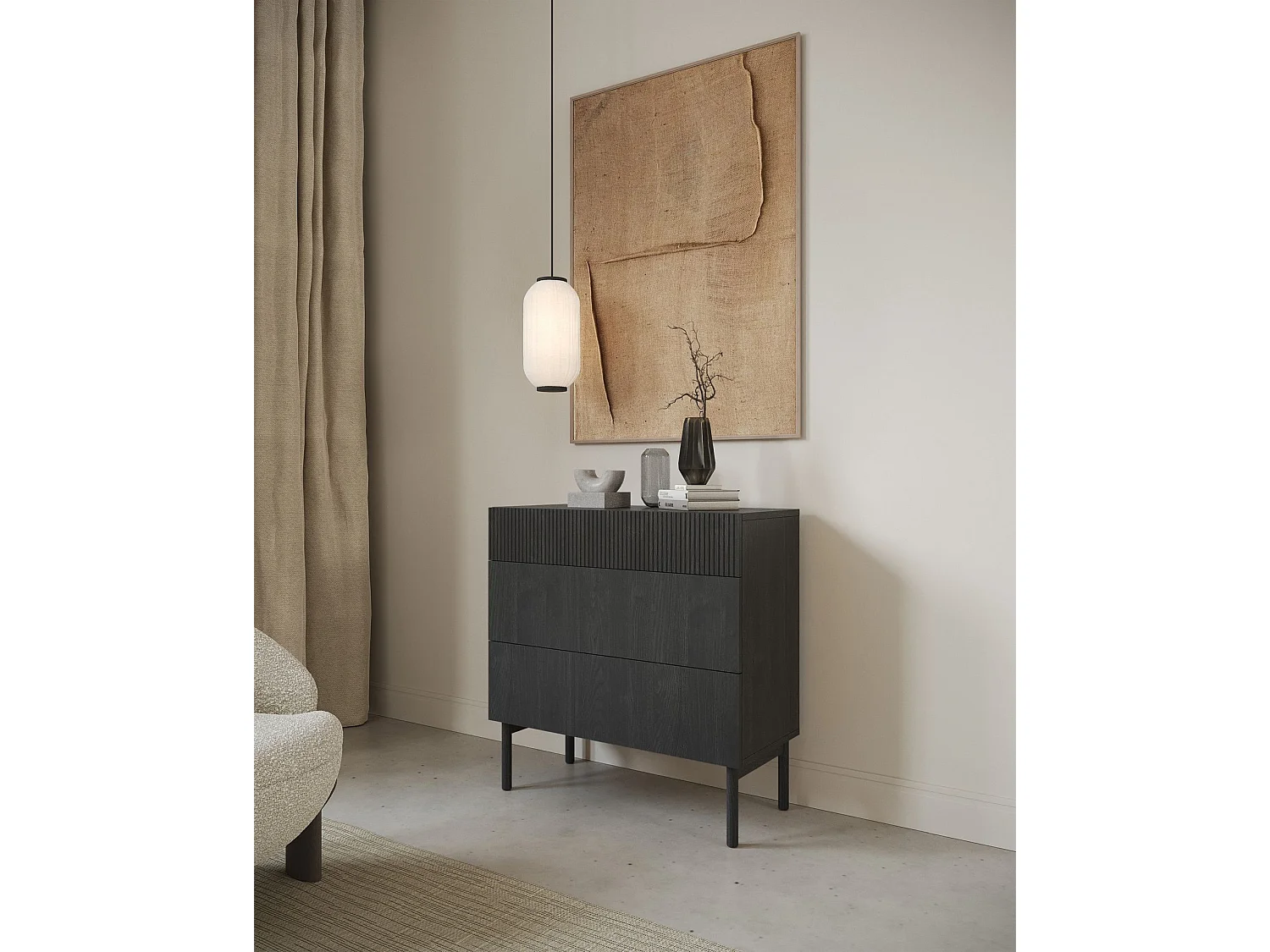 Commode - 90 cm - 3 tiroirs - couleur du bois de frêne Portland - NOLIE