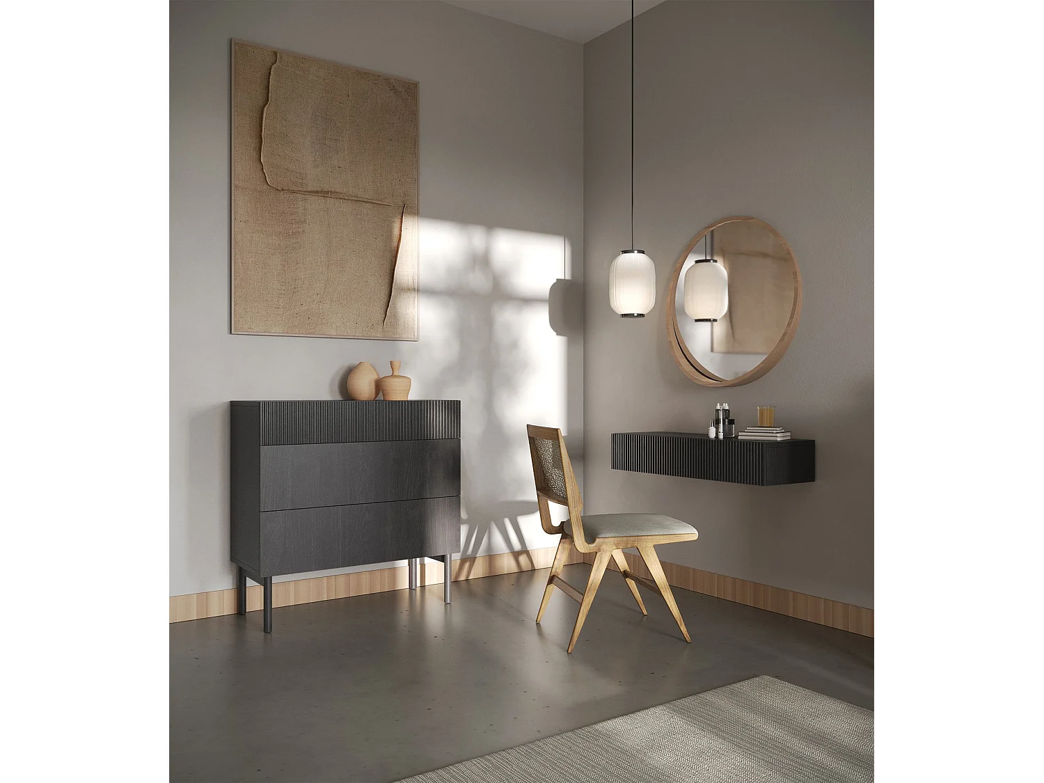 Commode - 90 cm - 3 tiroirs - couleur du bois de frêne Portland - NOLIE