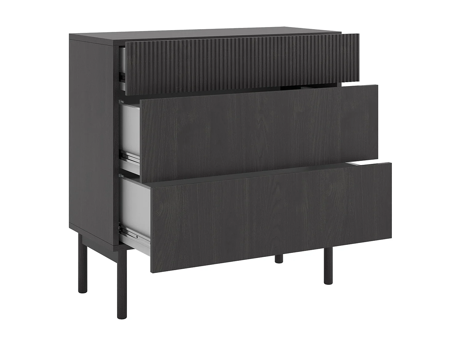 Commode - 90 cm - 3 tiroirs - couleur du bois de frêne Portland - NOLIE