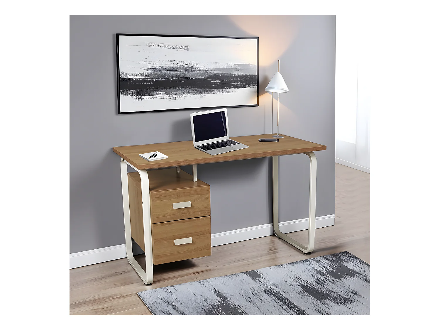 Bureau PEARL 120x60cm / Décor Chêne blanchi et métal blanc