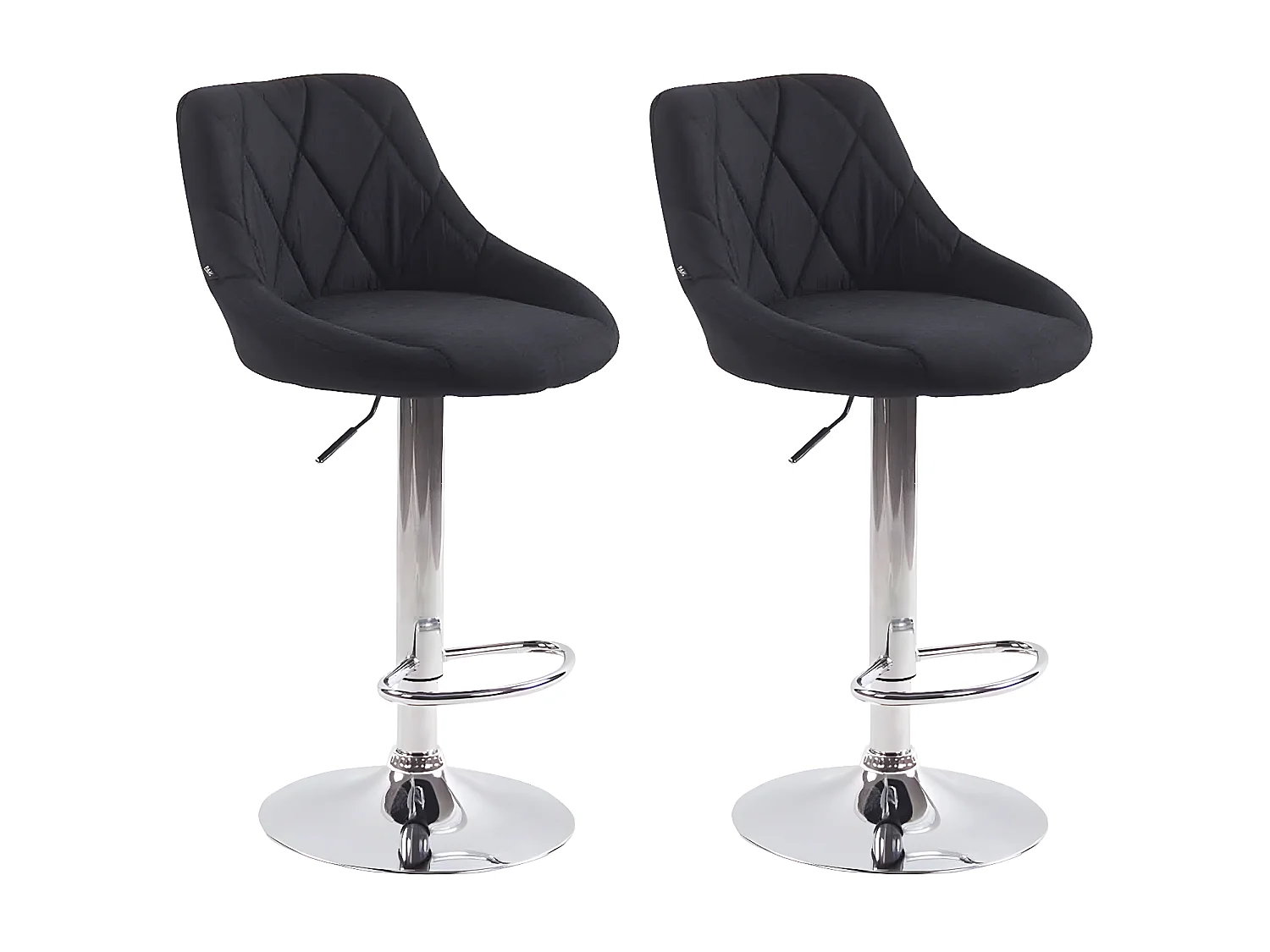 Lot de 2  Tabouret de bar - Tissu & Métal chromé - Noir - Lazio