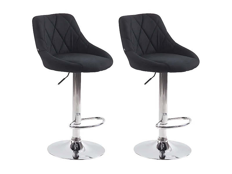 Lot de 2  Tabouret de bar - Tissu & Métal chromé - Noir - Lazio